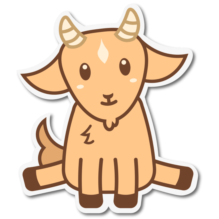 Un dessin d'une petite chèvre assise, sous forme de sticker.
